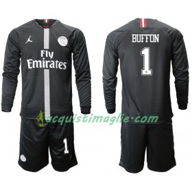 Divisa di Calcio Paris Saint Germain BUFFON 1 Jodan Nero Bambino Terza 2018/2019 Manica Lunga